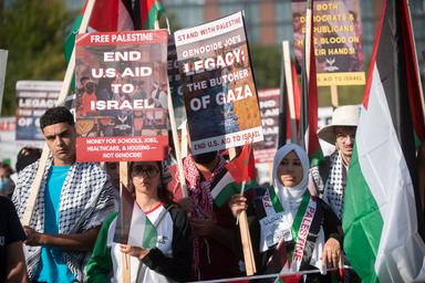 August 21, 2024 – Chicago, Illinois: A demonstration at Union Park about a half mile from the United Center.